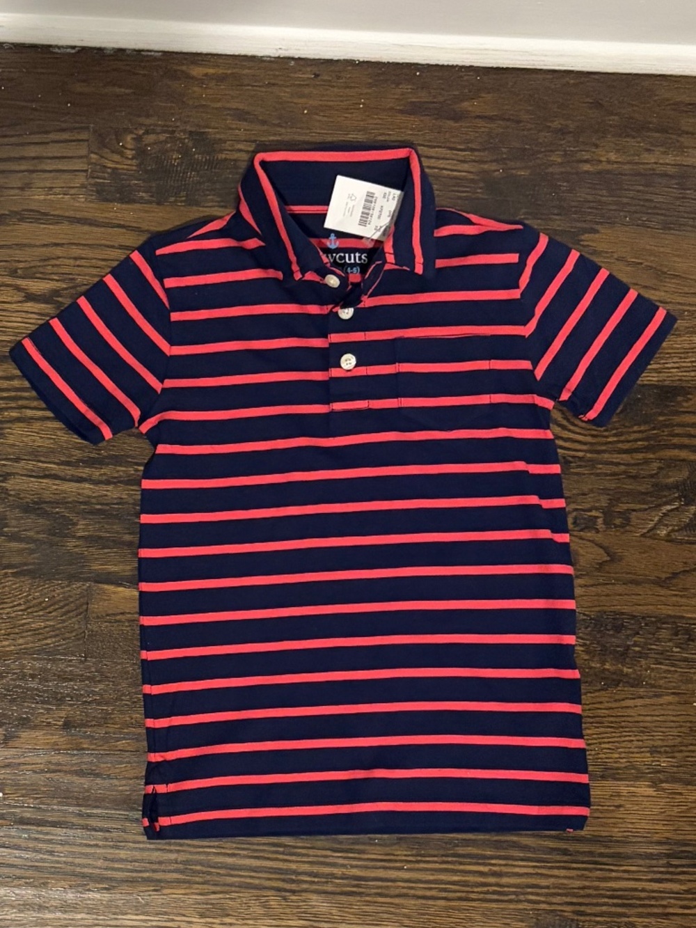 J Crew crewcuts boys polo sz 4-5 NWT navy and red stripe